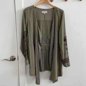 Knox Rose Open Front Embroidered Long Sleeve Jacket